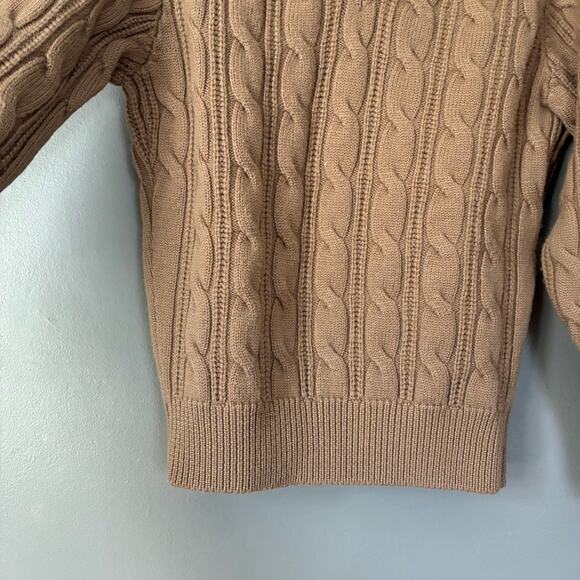 AMERICAN APPAREL V-neck Cable Knit Sweater Classic Camel Preppy Academia Prep S - Picture 4 of 9